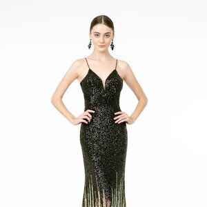 NEW LONG OFF THE SHOULDER SLEEVELESS SHEATH EMBROIDERED SEQUINS DRESS GL2899